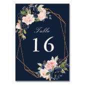 Numéro De Table Floral Marine & bleu aquarelle mariage géométrique (Dos)