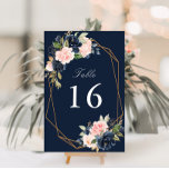 Numéro De Table Floral Marine & bleu aquarelle mariage géométrique<br><div class="desc">un joli cadre géométrique fleuri avec aquarelle rose vif et bleu marine. Le texte et les couleurs de cette carte peuvent être personnalisés.</div>