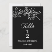 Numéro de table floral noir et blanc élégant simpl (Devant)