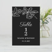 Numéro de table floral noir et blanc élégant simpl (Debout devant)