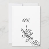 Numéro de table floral noir et blanc élégant simpl (Dos)