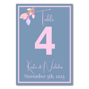 Numéro De Table Floral Pays Bleu et Mariage rose