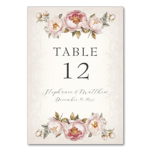 Numéro De Table Floral Peony Elegant Blush Pink Ivory Mariage (Par défaut)