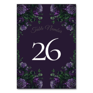 Numéro De Table Floral pourpre foncé élégant mariage gothique