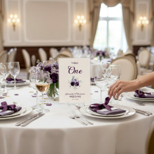 Numéro de table floral prune et lavande