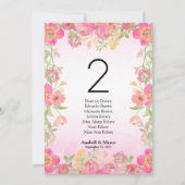 Numéro de table floral rose aquarelle 13x18 cm (Devant)