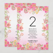 Numéro de table floral rose aquarelle 13x18 cm (Devant / Derrière)
