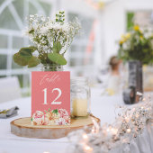 Numéro de table floral rose et pêche et feuillage