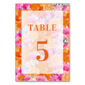 Numéro De Table Floral rose pâle orange Tableau 5 Mariage (Dos)
