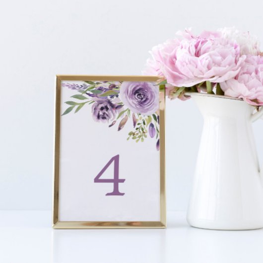 Numéro De Table Floral Rose violet Tableau 4 Mariage Numéro de tab