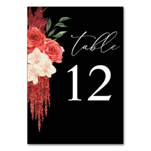 Numéro de table floral rouge - Noir