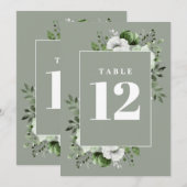Numéro de table floral rustique vert sauge (Devant / Derrière)