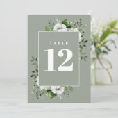 Numéro de table floral rustique vert sauge (Debout devant)
