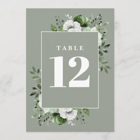 Numéro de table floral rustique vert sauge (Devant)