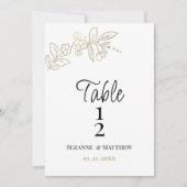 Numéro de table floral simple en or blanc élégant (Devant)