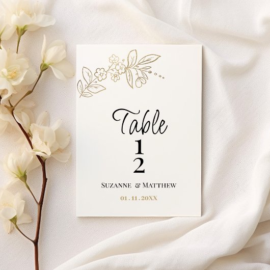 Numéro de table floral simple en or blanc élégant