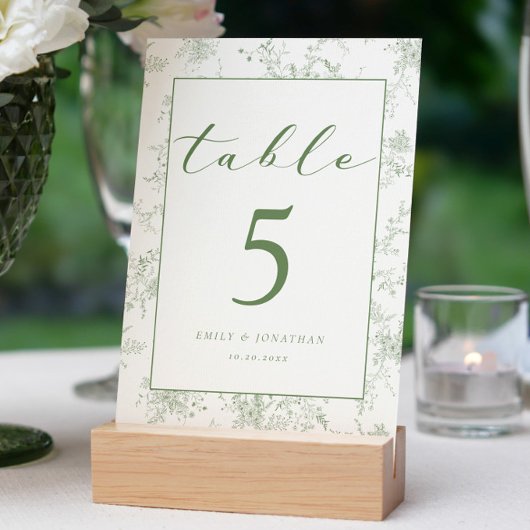 Numéro De Table Floral Toile Mariage vert