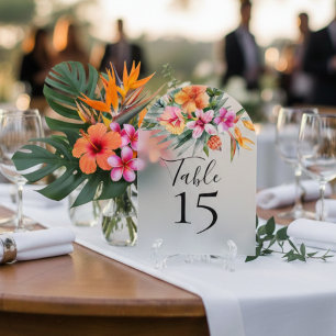 Numéro de table floral tropical coloré orange rose