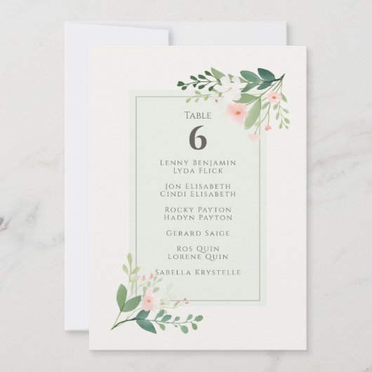 Numéro de table floral vert et rose doux Siège (Devant)