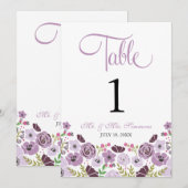 Numéro de table floral | Violet (Devant / Derrière)