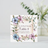 Numéro de table floral violet et bleu Merci (Debout devant)