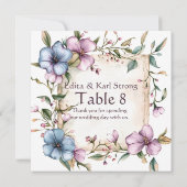 Numéro de table floral violet et bleu Merci (Dos)
