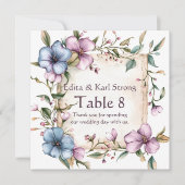 Numéro de table floral violet et bleu Merci (Devant)