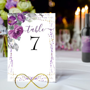 Numéro De Table Floral violet et Mariage de script élégant