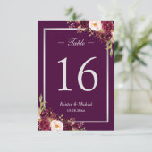 Numéro de table floral violet prune rustique gris  (Debout devant)