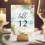 Numéro De Table Floral Watercolor Beach Scène Mariage d'été<br><div class="desc">Transportez vos invités dans un paradis balnéaire avec ces numéros de table romantiques. Avec une scène aquarelle de fleurs roses et blanches douces sur fond de plage rêveuse, ces cartes créent une atmosphère paisible et accueillante pour votre journée spéciale. Personnalisez avec vos numéros de table pour une touche unique qui...</div>