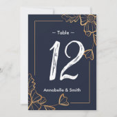Numéro de table florale marine et dorée (Devant)