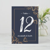 Numéro de table florale marine et dorée (Debout devant)