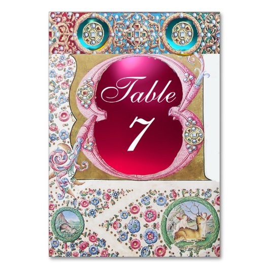 NUMÉRO DE TABLE FLORALE ROSE BLEUE ANTIQUE, PIERRES DE FUCHSIA, PI (Par défaut)