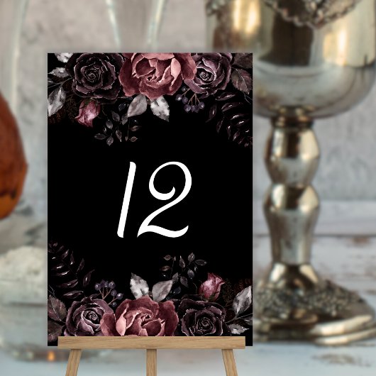 Numéro De Table Florales noires sombres Mariage gothique