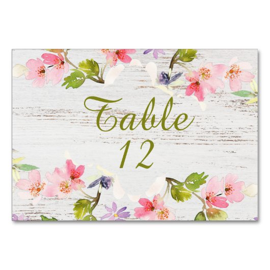 Numéro De Table Florales roses rustiques sur bois blanc Réservé (Devant)