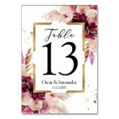 Numéro De Table Flore rose et cadre doré bleu Bourgogne moderne (Dos)