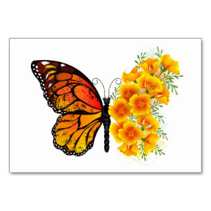 Numéro De Table Flower Butterfly with Yellow California Poppy