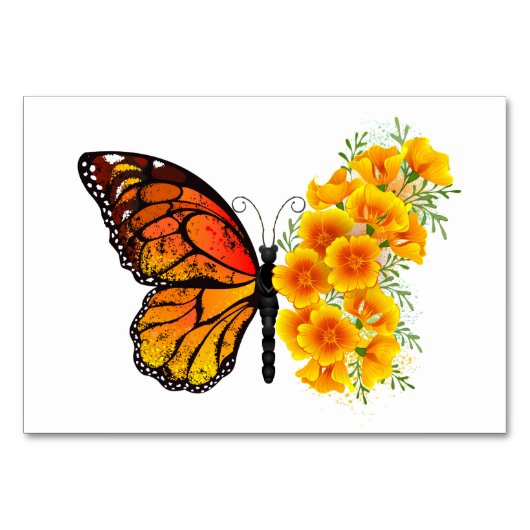 Numéro De Table Flower Butterfly with Yellow California Poppy (Devant)
