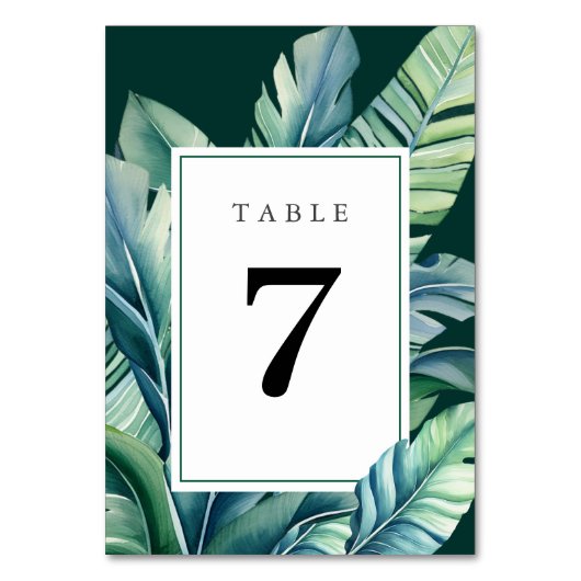 Numéro De Table Foliage exotique Feuille sauvage et tropicale Vert (Dos)
