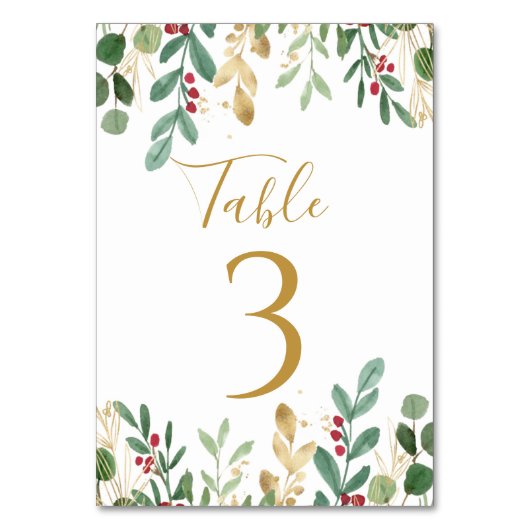 Numéro De Table Foliage vert Rouge Berry Mariage de Noël (Dos)