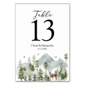 Numéro De Table Forêt d'aquarelle | Arbres Et Cerfs | (Dos)