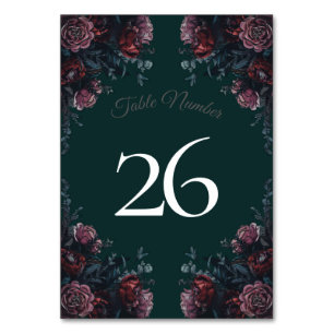 Numéro De Table Forêt foncée Vert Élégant Mariage Maroon Mauve