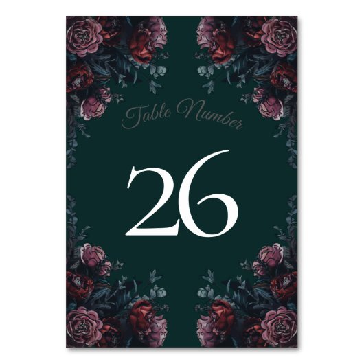 Numéro De Table Forêt foncée Vert Élégant Mariage Maroon Mauve (Dos)