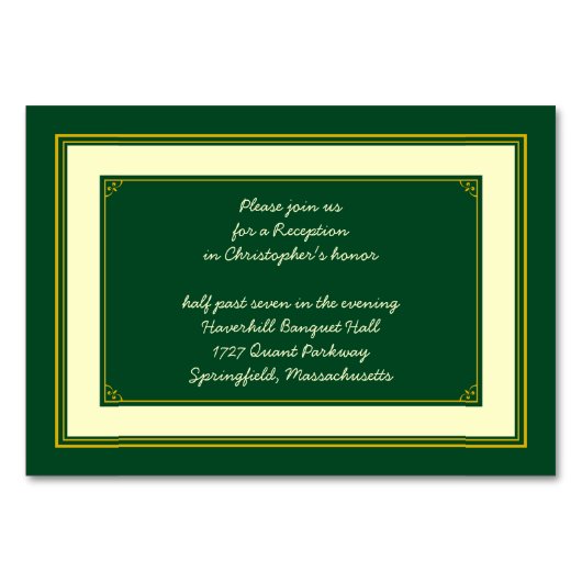 Numéro De Table Forêt Green Gold Bar Mitzvah Réception Insertion (Devant)