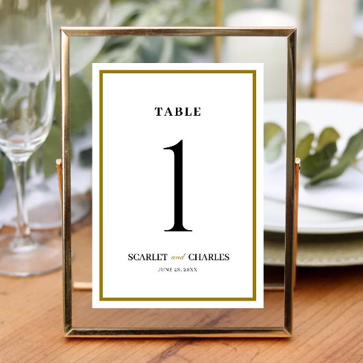 Numéro De Table Formal Classic Black Gold Monogram Wedding