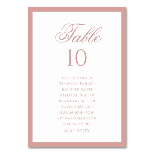 Numéro De Table Formal Classic Dusty Rose Wedding Seating Chart (Par défaut)