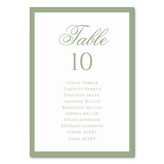 Numéro De Table Formal Classic Sage Green Wedding Seating Chart (Par défaut)