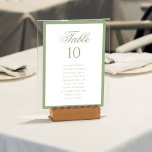 Numéro De Table Formal Classic Sage Green Wedding Seating Chart<br><div class="desc">Display your wedding seating in timeless style with this formal sage green seating chart table number. Designed with a crisp white background, soft sage green border, elegant script table heading, and clean guest name layout, this piece offers both beauty and clarity for your reception. Ideal for classic, formal, garden, or...</div>