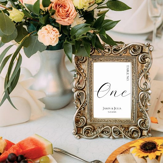 Numéro De Table Formal Minimalist Script Black & White Wedding