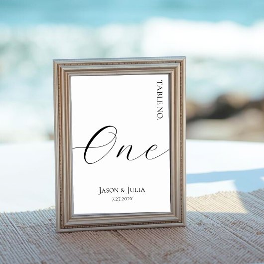 Numéro De Table Formal Minimalist Script Black & White Wedding